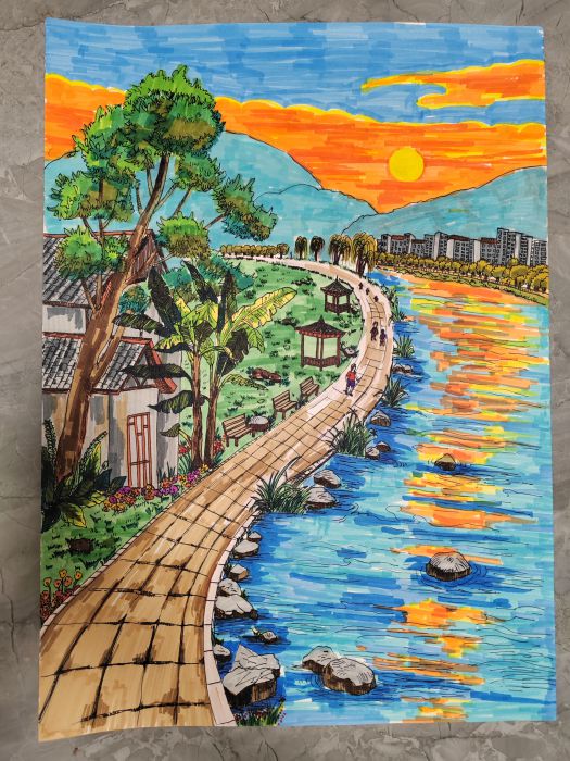 夕照湿地.人水相依